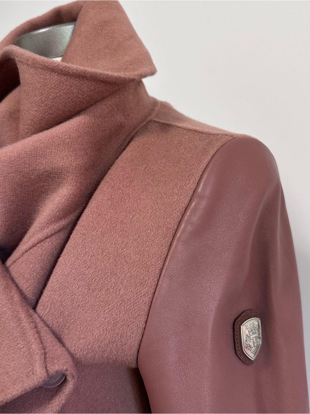 Rudsak - Women’s Mauve Pink Leather-Sleeve Wool Coat